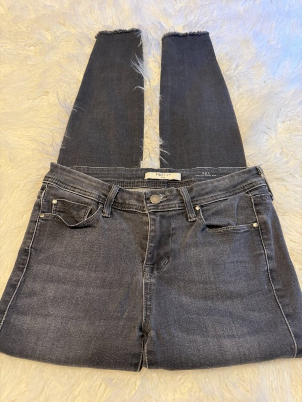 Fidelity Denim Mila Skinny Jeans Women's Size 27 Gray Dark Wash Low Rise